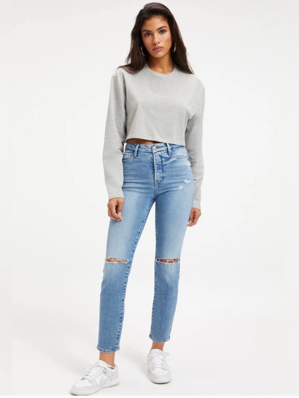 Good American GOOD CLASSIC SLIM STRAIGHT JEANS - Size 4 / 27 Ripped Knee